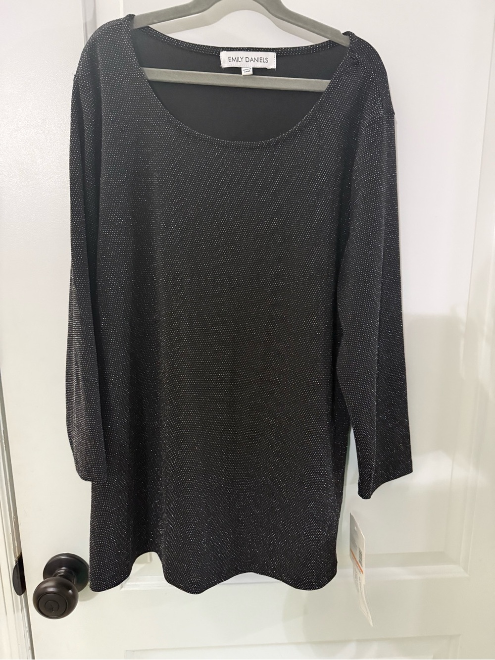 Emily Daniels Black Shimmer Scoop Neck Top